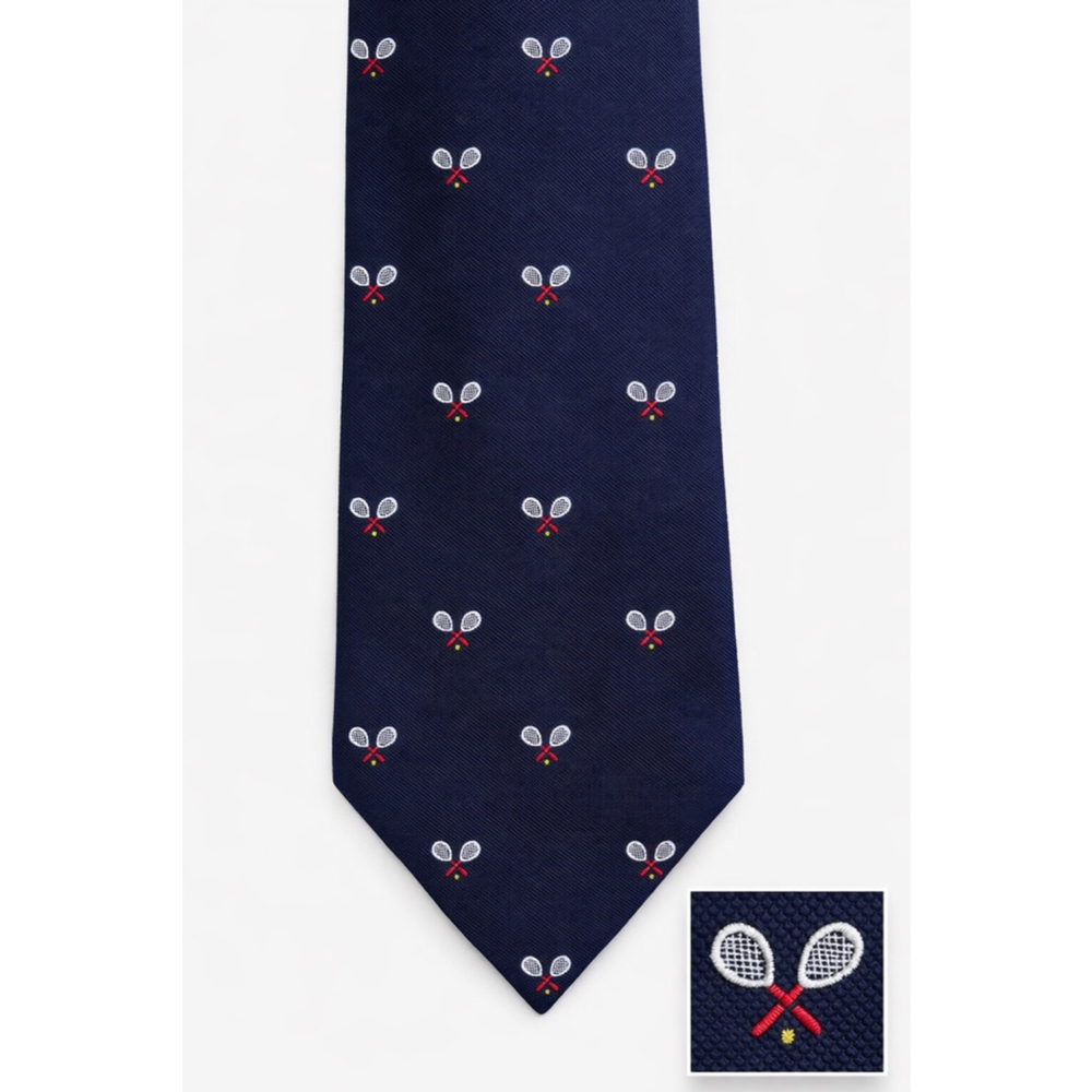 Vintage Cape Cod Neckwear Tennis Tie 🎾 Navy Novelty Preppy